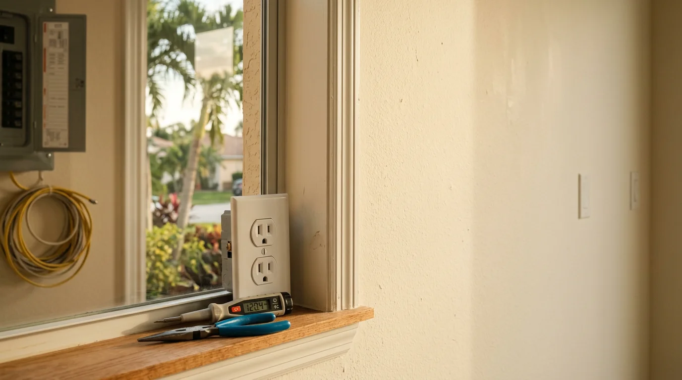 Electrician diagnosing electrical outlet problem